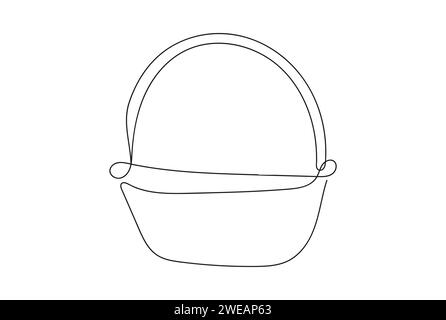 Dessin au trait continu d'un panier en osier avec poignée. Illustration vectorielle isolée sur fond blanc. Style minimaliste. Elément de conception. Idéal pour icône, logo, impression, application mobile, livre de coloriage Illustration de Vecteur