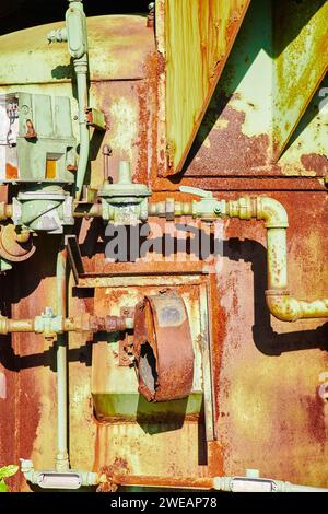 Gros plan sur les machines industrielles rouillées - désintégration de l'usine abandonnée Banque D'Images
