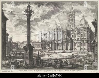 Santa Maria Maggiore te Rome, Giovanni Battista Piranesi, 1748 - 1778 imprimer vue de la Piazza di Santa Maria Maggiore à Rome avec la Santa Maria Maggiore et la Colonna della Pace. Titre et chansons explicatives en STUDMARGE. Rome papier gravure église (extérieur). Église catholique romaine. Colonne, pilier  architecture Rome. Santa Maria Maggiore. Piazza di Santa Maria Maggiore. Colonne paix Banque D'Images