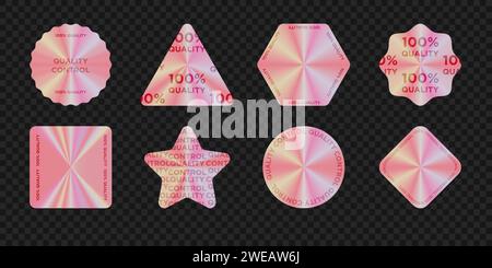 Jeu de sceaux holographiques rouges. Eléments de conception vectoriels. Illustration de Vecteur
