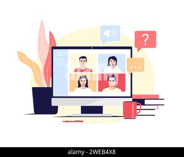 Vidéoconférence, appel vidéo, travail en ligne Illustration de Vecteur