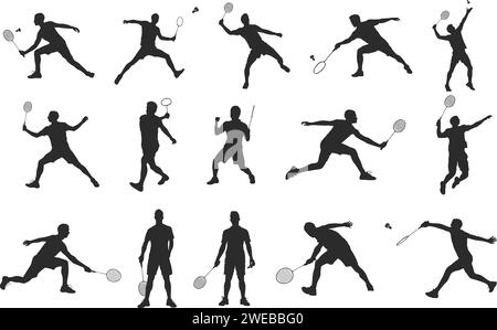 Silhouette de joueurs de badminton, silhouettes de Badminton, clipart de joueur de Badminton, paquet d'icônes de joueurs de Badminton. Illustration de Vecteur