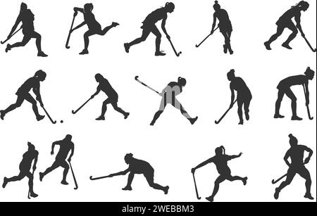 Silhouette féminine de hockey sur gazon, silhouettes de hockey sur gazon, silhouettes de joueuse de femme, clipart de hockey sur gazon, silhouette de joueuse de hockey sur gazon Illustration de Vecteur