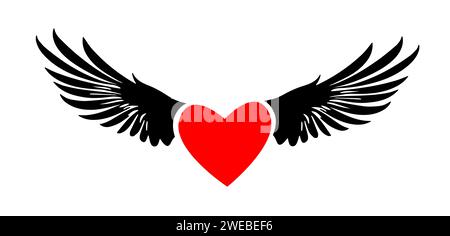 Logo coeur et oiseaux. dessin à la main. Coeur avec ailes. Pas IA. Bonne Saint Valentin. Illustration vectorielle Illustration de Vecteur