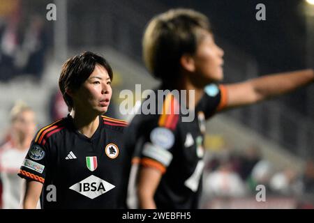 Rome, Italie. 24 janvier 2024. Saki Kumagai de L'AS Roma lors du match de la phase de groupes C de la Ligue des Champions féminine entre L'AS Roma et le Bayern Munchen au stade tre fontane, Rome (Italie), le 24 janvier 2023. Crédit : Insidefoto di andrea staccioli/Alamy Live News Banque D'Images