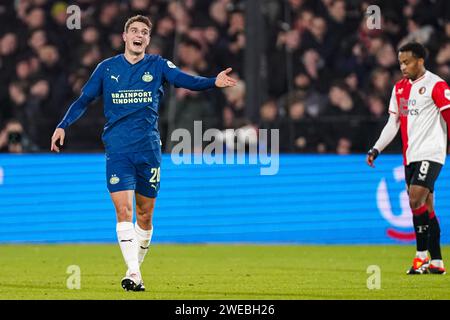 Rotterdam, pays-Bas. 24 janvier 2024. ROTTERDAM, PAYS-BAS - 24 JANVIER : Guus til of PSV criant lors du match de la Toto KNVB Cup entre Feyenoord et PSV au Stadion Feyenoord le 24 janvier 2024 à Rotterdam, pays-Bas. (Photo de Joris Verwijst/Orange Pictures) crédit : Orange pics BV/Alamy Live News Banque D'Images