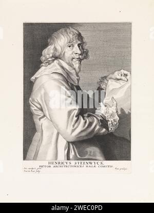 Portrait du peintre Hendrik van Steenwijck (II), Paulus Pontius, d'après Anthony van Dyck, 1616 - 1657 tirage Anvers gravure papier portrait, autoportrait du peintre Banque D'Images