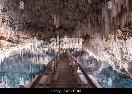 Joyaux cachés des Bermudes : embarquez pour un voyage dans les profondeurs fascinantes des grottes Crystal et Fantasy, où la nature dévoile ses merveilles souterraines. Banque D'Images