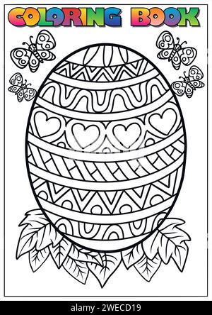 Livre de coloriage pour enfants pour Pâques, un grand œuf avec des papillons Illustration de Vecteur