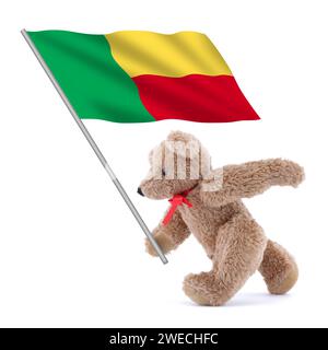 Drapeau du Bénin porté par un ours en peluche mignon Banque D'Images