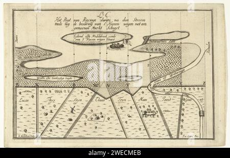 Carte d'une baie sur le littoral (sans lettres), Martinus Berkenboom, d'après J. van Heuvel, 1650 - 1715 imprimer carte d'une baie sur le littoral. L'impression fait partie d'une série d'impressions sur le génie hydraulique et la remise en état. Marécages et polders de gravure de papier de Nijmegen Banque D'Images