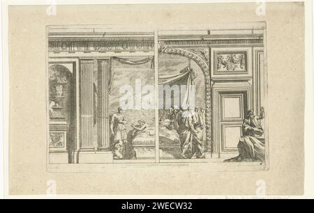 Alkoof avec variante pour la moitié droite, anonyme, d'après Jean Lepautre, en ou après 1665 - avant 1690 imprimer Isaac bénissant Jacob à gauche. Imprimeur : pays-Bas (éventuellement)après conception par : France (éventuellement)éditeur : Amsterdam paper graving Banque D'Images
