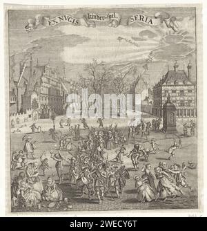 Jeu d'enfant, expériences de Sillemans, d'après Adriaen Pietersz van de Venne, d'après Jan Hendriksz. Verstraelen, en 1642 ou avant impression sur fond de Voorhout à la Haye, les enfants jouent à l'aveugle, au lièvre, au père et à la mère, à la corde à sauter, au cerf-volant et au set. Au milieu, un grand groupe d'enfants imite une procession de soldats en marche. Sur une banderolle le texte 'jeu d'enfant ; ex nugis seria'. Amsterdam gravure sur papier / gravure / typographie impression jeux pour enfants et jeux Frontwood Banque D'Images