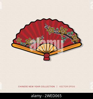 Ventilateur à main pliant de style oriental, décoration chinoise du nouvel an, conception vectorielle Illustration de Vecteur