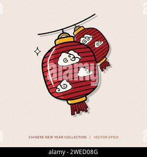 Lampe lanterne rouge suspendue de style oriental, décoration chinoise du nouvel an, conception vectorielle Illustration de Vecteur