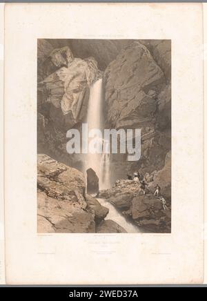 Vue de la cascade des Pélerins, Eugène Cicéri, imprimeur 1859 : Parisafter photo par : Parisprinter : Parispublisher : Parispublisher : cascade papier New York (ville) (+ paysage avec figures, staffage). Ravin, gouffre, abîme, canyon (+ paysage avec figures, staffage) Chamonix Banque D'Images