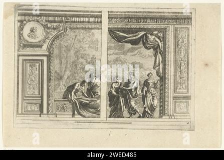 Alkoof avec variante pour la moitié droite, anonyme, d'après Jean Lepautre, en ou après 1665 - avant 1690 impression sur la gauche sont deux et trois figures sur la droite. Imprimeur : pays-Bas (éventuellement)après conception par : France (éventuellement)éditeur : Amsterdam paper graving Banque D'Images