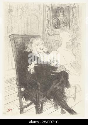 Les acteurs Jules Charles Truffier dans Marguerite Moreno dans Toneelstuk les femmes savantes, Henri de Toulouse-Lautrec, 1893 acteurs de presse Jules Charles Truffier et Marguerite Moreno sont sur des chaises sur scène dans la pièce les femmes savantes. Imprimeur : Francepublisher : acteur papier de Paris (sur scène) Banque D'Images