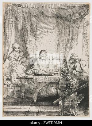 Christ à Emmaus : la plus grande plaque, Rembrandt van Rijn, 1654 gravure sur papier imprimé / point sec Christ crucifié avec Marie, Jean et Marie Madeleine Banque D'Images