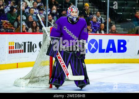 Minneapolis, Minnesota, États-Unis. 24 janvier 2024. NICOLE HENSLEY (29), la gardienne du Minnesota, regarde lors d’un match de la PWHL entre le Minnesota et Montréal au Xcel Energy Center à St. Paul, MN le 24 janvier 2024. Montréal a battu le Minnesota 2-1. (Image de crédit : © Steven Garcia/ZUMA Press Wire) USAGE ÉDITORIAL SEULEMENT! Non destiné à UN USAGE commercial ! Banque D'Images