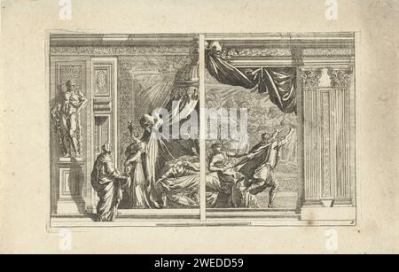Alkoof avec variante pour la moitié droite, anonyme, d'après Jean Lepautre, en ou après 1665 - avant 1690 estampe Judith Holofernes décapité à gauche, Joseph droite fuit pour femme Potipars. Imprimeur : pays-Bas (éventuellement)après conception par : France (éventuellement)éditeur : Amsterdam paper graving Banque D'Images