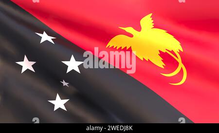 Rendu 3D - développement du drapeau national de Papouasie-Nouvelle-Guinée. Banque D'Images