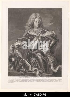 Portret van Louis Antoine de Pardaillan de Gondrin, François Chéreau (I), 1720 print France gravure sur papier / gravure personnages historiques. casque Banque D'Images