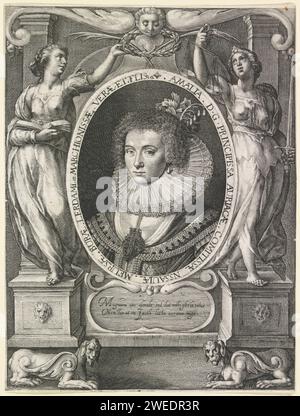 Portrait d'Amalia van Solms, Crispijn van de passe (I), c. 1620 - 1637 tirage Portrait d'Amalia dans un ovale avec bord. Un certain nombre de figures allégoriques et d'objets autour de lui. Dans un cartouche deux lignes de texte latin. Pays bas (éventuellement) gravure / gravure sur papier Banque D'Images