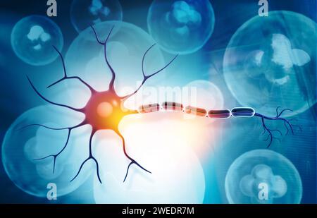 Nerve Cell sur le fond scientifique. illustration 3d. Banque D'Images