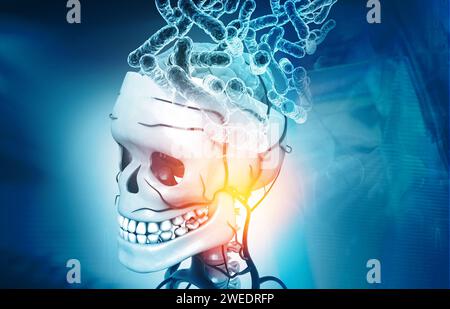 Virus attaquant un cerveau humain. illustration 3d. Banque D'Images