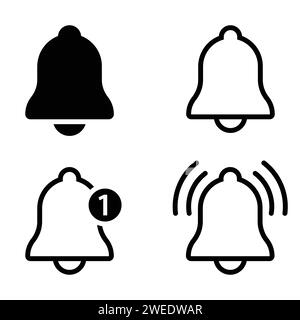 Icône de cloche de notification. Message entrant de la boîte de réception. Sonnette. Réveil et alerte d'application smartphone. Élément de médias sociaux. Symbole de nouveau message. Illustration de Vecteur