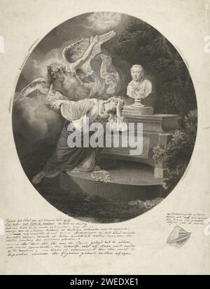 Memoriepent for Hendrik Hooft Daniëlsz., 1794 print la vierge de la ville d'Amsterdam pleure sur la tombe du maire d'Amsterdam Hendrik Hooft Daniëlsz. Un ange la soutient dans le chagrin et la dirige vers l'immortalité du défunt. Sur la tombe se trouve un buste van Hooft Daniëlsz. Dans le style antique. Amsterdam papier gravure / brosse personnification d'une ville, ville-patron (ess). Tombe, tombe Amsterdam Banque D'Images