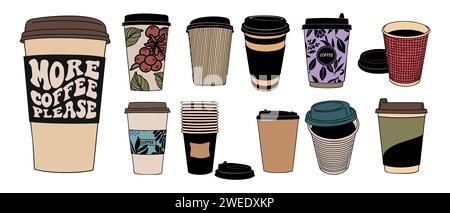 Vecteur de collecte de tasses à café à emporter isolé. Illustration de Vecteur