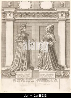 Double portrait de Bianca Maria Sforza et Maria van Bourgondia, Gaspare Oselli, d'après Francesco Terzio, d'après Anonymous, 1569 estampe Italie gravure sur papier personnages historiques - BB - femme. Rule, Sovereign - BB - règle féminine Banque D'Images