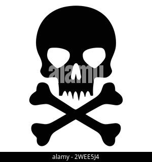 Icône Skull Crossbones. Squelette humain. Skelton Hazard. Une Illustration vectorielle Spooky pour les conceptions sur le thème d'Halloween et les avertissements de santé. Symbole poison Illustration de Vecteur