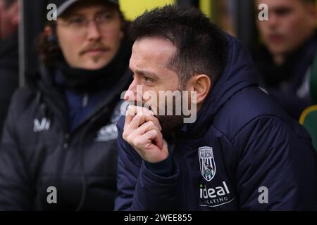 Manager de West Bromwich Albion, Carlos Corberan - Norwich City v West Bromwich Albion, Sky Bet Championship, Carrow Road, Norwich, Royaume-Uni - 20 janvier 2024 usage éditorial uniquement - des restrictions de DataCo s'appliquent Banque D'Images