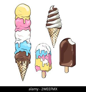 Ensemble de crème glacée fondant, dessins vectoriels Illustration de Vecteur