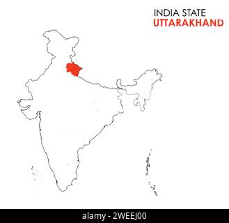 Carte Uttarakhand de l'état indien. Illustration vectorielle de carte Uttarakhand. Fond blanc. Illustration de Vecteur