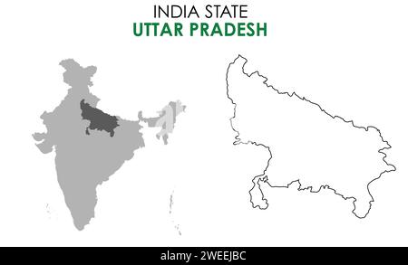 Carte de l'état indien de l'Uttar Pradesh. Illustration vectorielle de carte Uttar Pradesh. Fond blanc. Illustration de Vecteur