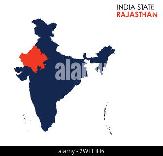 Carte Rajasthan de l'état indien. Illustration vectorielle de carte Rajasthan. Carte du Rajasthan sur fond blanc. Illustration de Vecteur