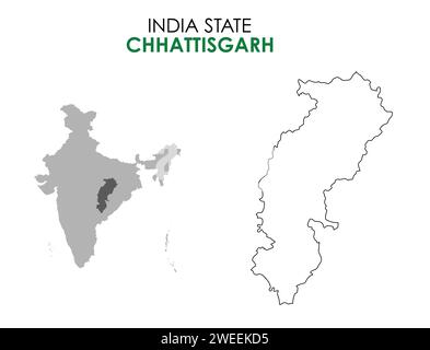 Carte Chhattisgarh de l'état indien. Illustration de la carte de Chhattisgarh. Fond blanc. Illustration de Vecteur