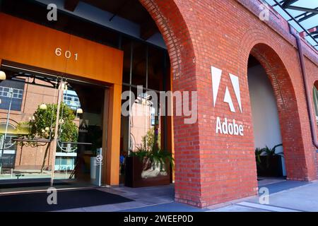 Bâtiment ADOBE (Adobe Systems Incorporated). Construit en 1905 (le Baker and Hamilton Building) situé au 601 Townsend Street, San Francisco, Californie Banque D'Images