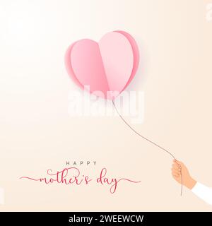 Bonne fête des mères, main avec ballon de coeur en papier volant. Illustration vectorielle Illustration de Vecteur