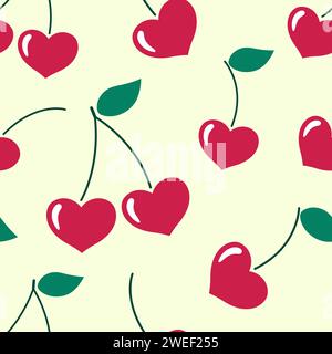 Motif sans couture de coeurs de cerise, fond de baies d'amour Illustration de Vecteur
