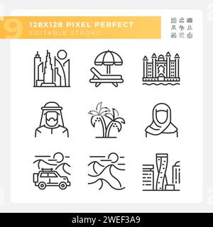 UAE Dubaï riche mode de vie linéaire ensemble d'icônes Illustration de Vecteur