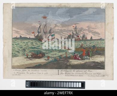 Vue de la navigation des navires dans le port, Georg Balthasar Probst, d'après Adolf van der Laan, d'après Sieuwert van der Meulen, 1742 - 1801 imprimer un certain nombre de bateaux naviguent sur l'eau. Les figures sur le front de mer sont au premier plan. Numéroté en haut à droite : 60. Numéroté en bas à gauche : 3. Editeur : Augsburgprint Maker : Germany Paper. aquarelle (peinture) gravure / brosse mer (paysage marin) (+ paysage avec figures, personnel). port. pêche à la baleine, chasse à la baleine. bateau à rames, canoë, etc. voilier, voilier. Paysages dans les régions polaires Groenland Banque D'Images