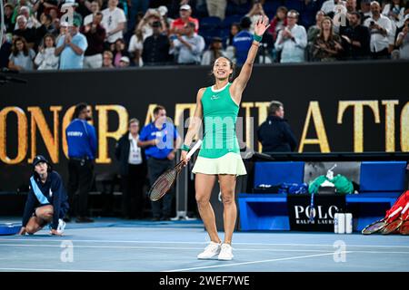 Zheng Qinwen lors du tournoi de tennis Australian Open AO 2024 Grand Chelem le 24 janvier 2024 au Melbourne Park à Melbourne, en Australie. Photo Victor Joly / DPPI Banque D'Images