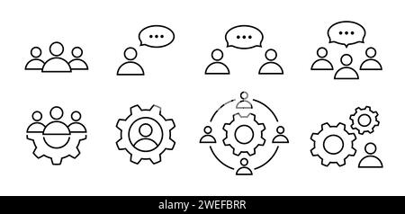 Travail d'équipe, discussion, brainstorming et jeu d'icônes de processus Illustration de Vecteur