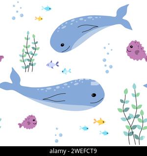 Modèle sans couture avec des animaux marins mignons. Illustration de Vecteur