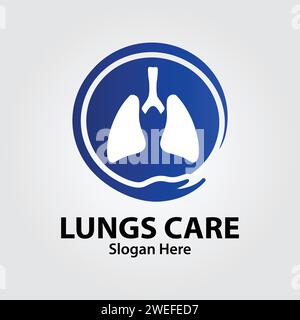 Lungs Care Creative Flat logo Design modèle vectoriel. Concept de logo médical, médical et clinique. Illustration de Vecteur